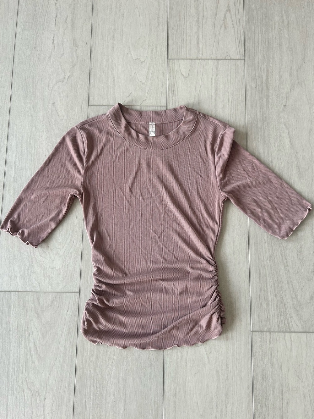 Intimately by Free People Rouched Mock Neck Tee with Ruffle Sleeves Size XS